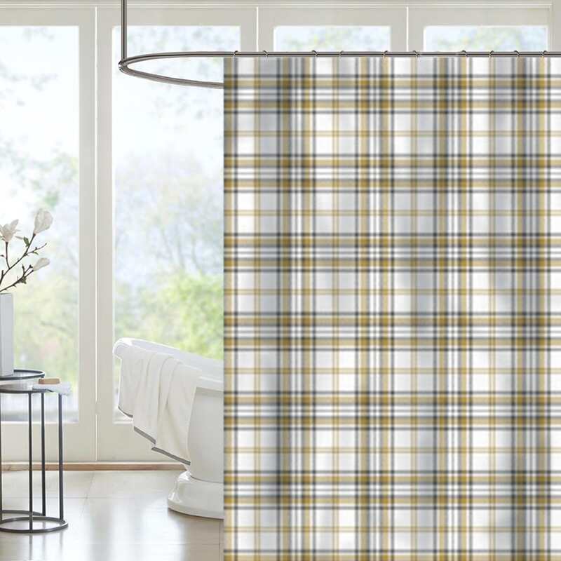 

Plaid Pattern Shower Curtain With 11hooks, Multicolor