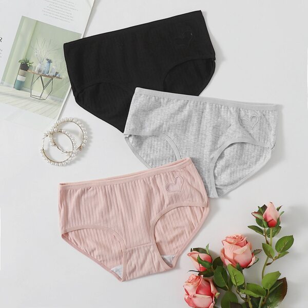 

3pack Heart Embroidered Panty Set, Multicolor