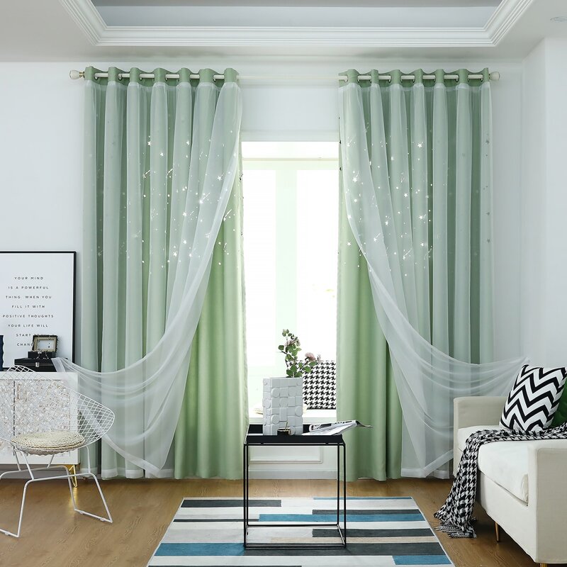 

1pc Star Hollow Eyelet Curtain, Green