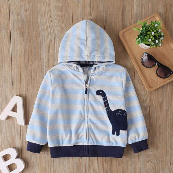 

Toddler Boys Cartoon And Striped Print Fleece Jacket, Multicolor