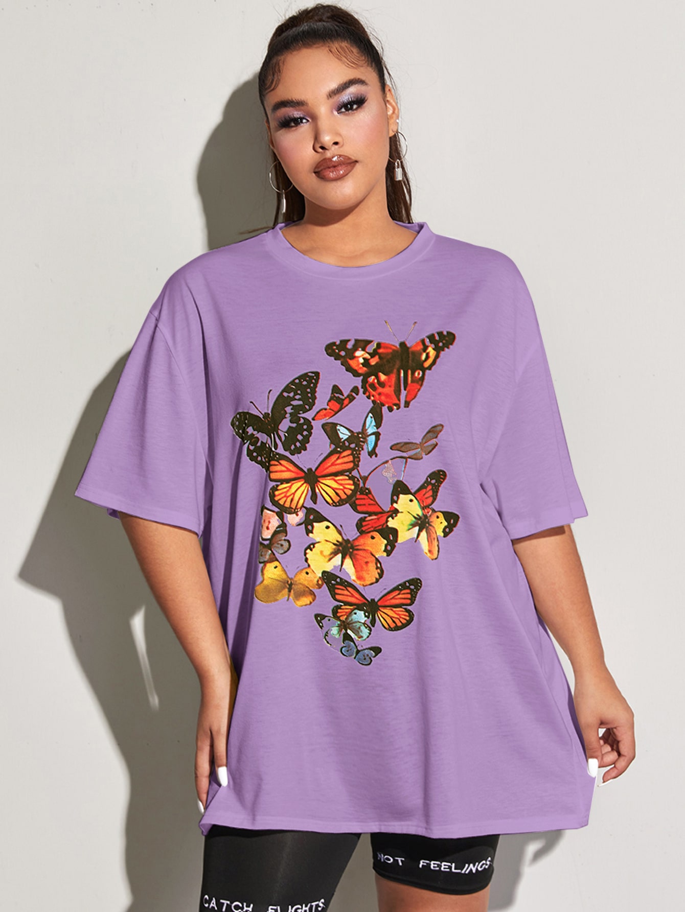 Plus Butterfly Print Oversized Tee 