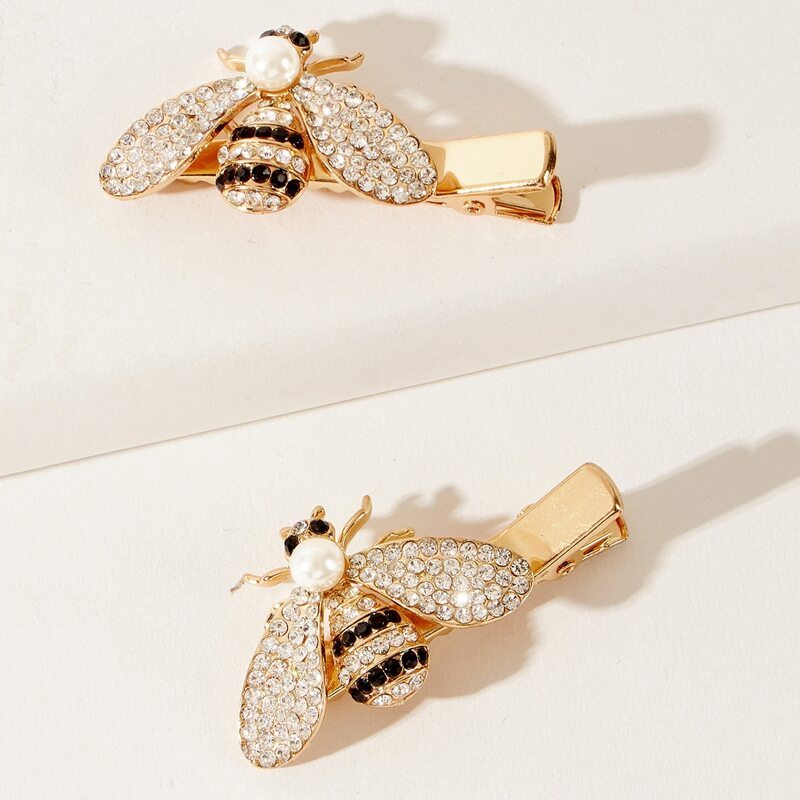 

2pcs Rhinestone Decor Hair Clip, Gold