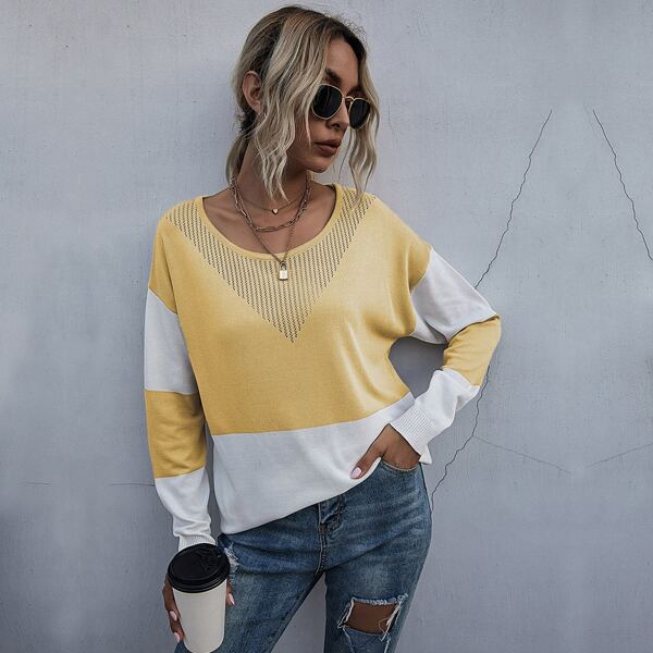 

Drop Shoulder Two Tone Sweater, Multicolor