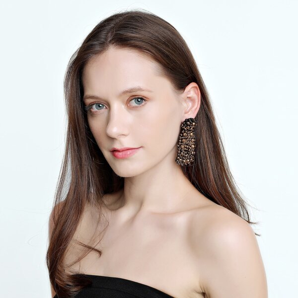 

Bead Geometric Design Earrings, Rose gold