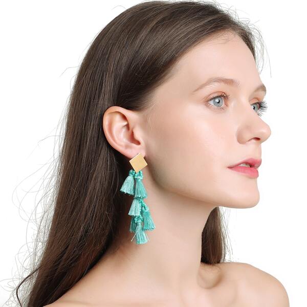 

Tiered Tassel Drop Earrings, Blue