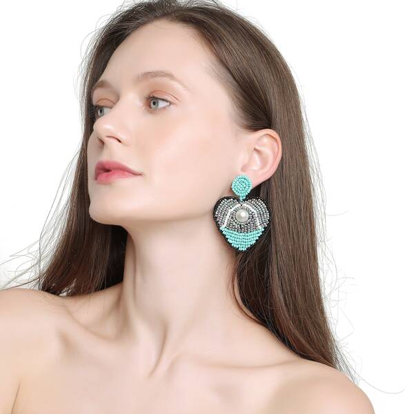 

Beaded Heart Drop Earrings, Multicolor