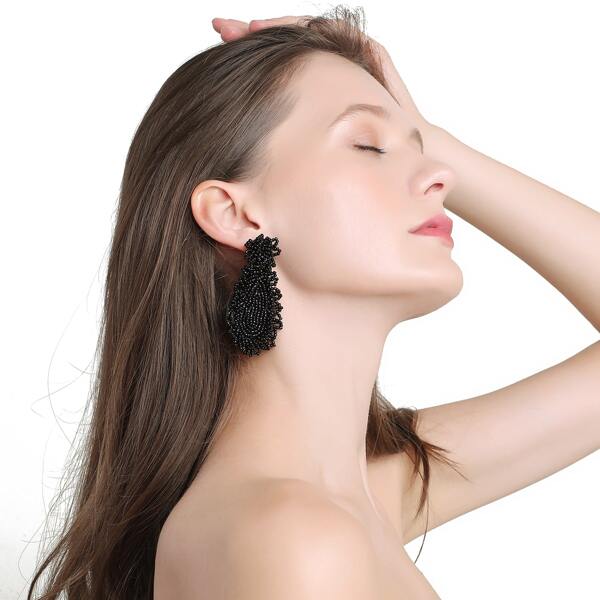 

Water Drop Beaded Earrings, Black