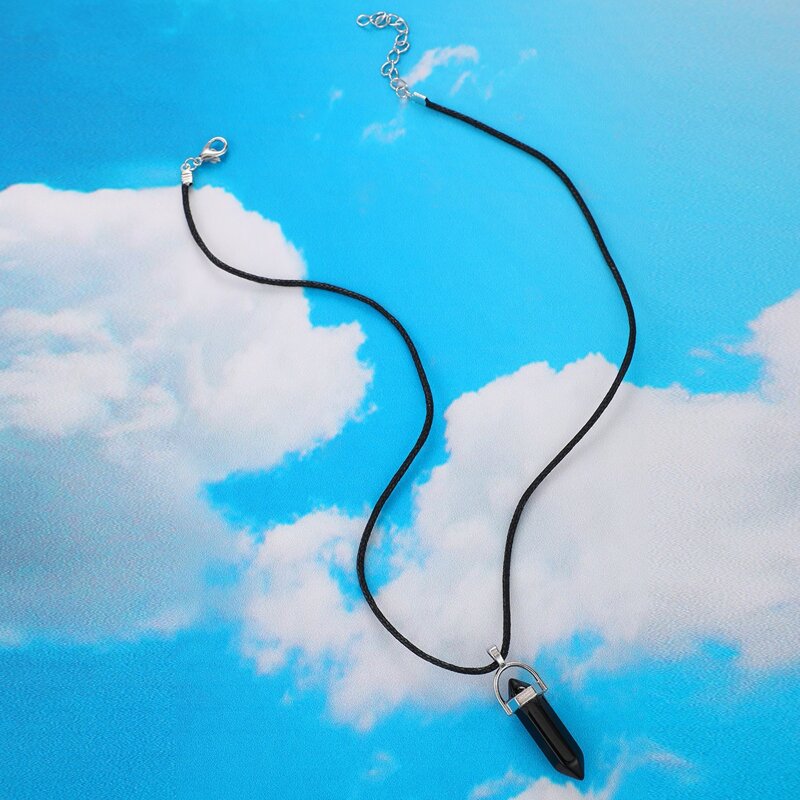 

Natural Stone Charm Necklace, Black