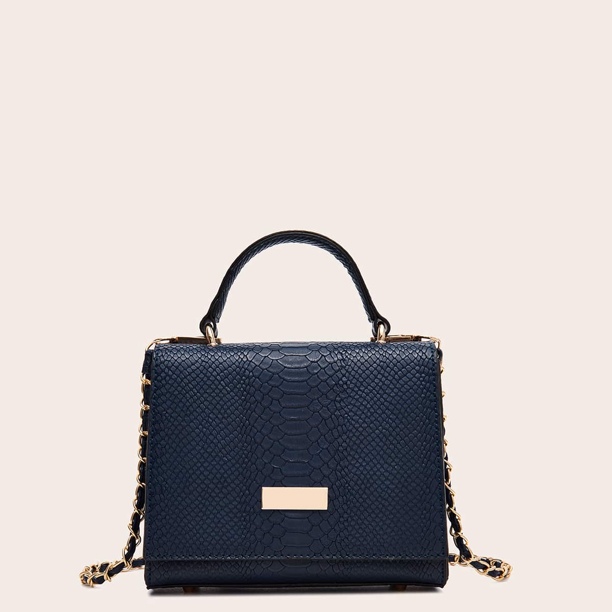 

Snakeskin Embossed Satchel Bag, Blue