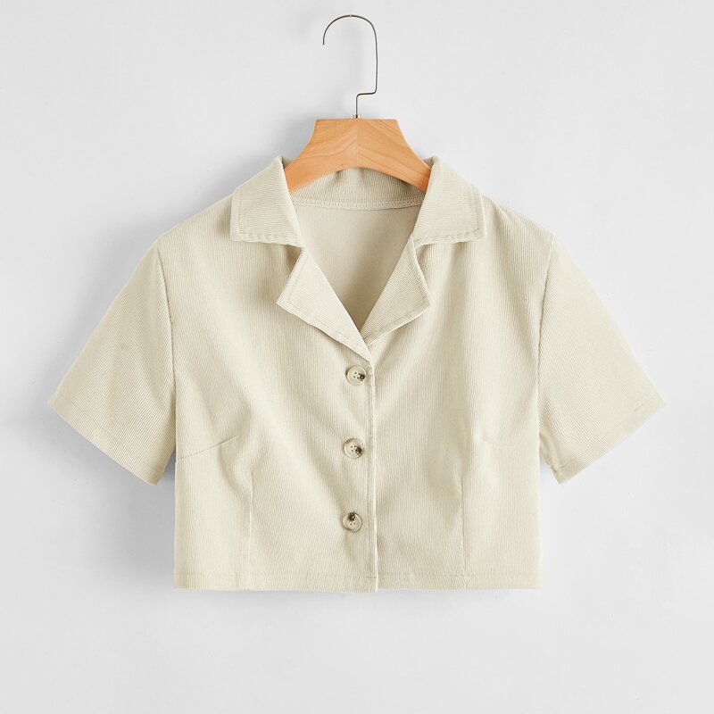 

Button Corduroy Crop Coat, Beige
