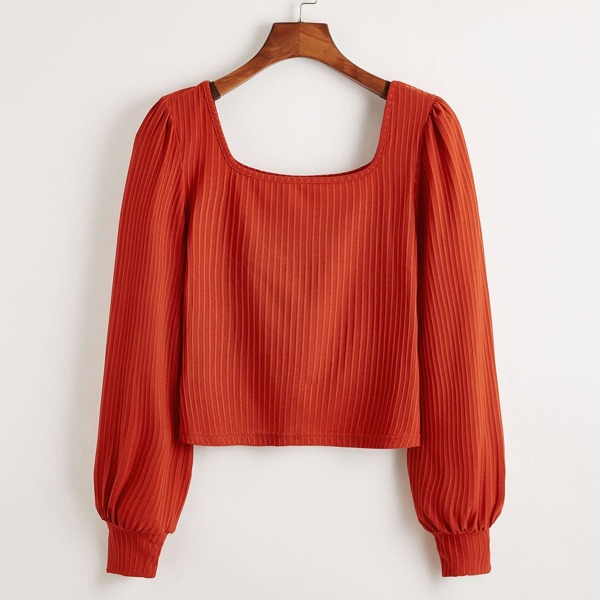 

Square Neck Puff Sleeve Tee, Red