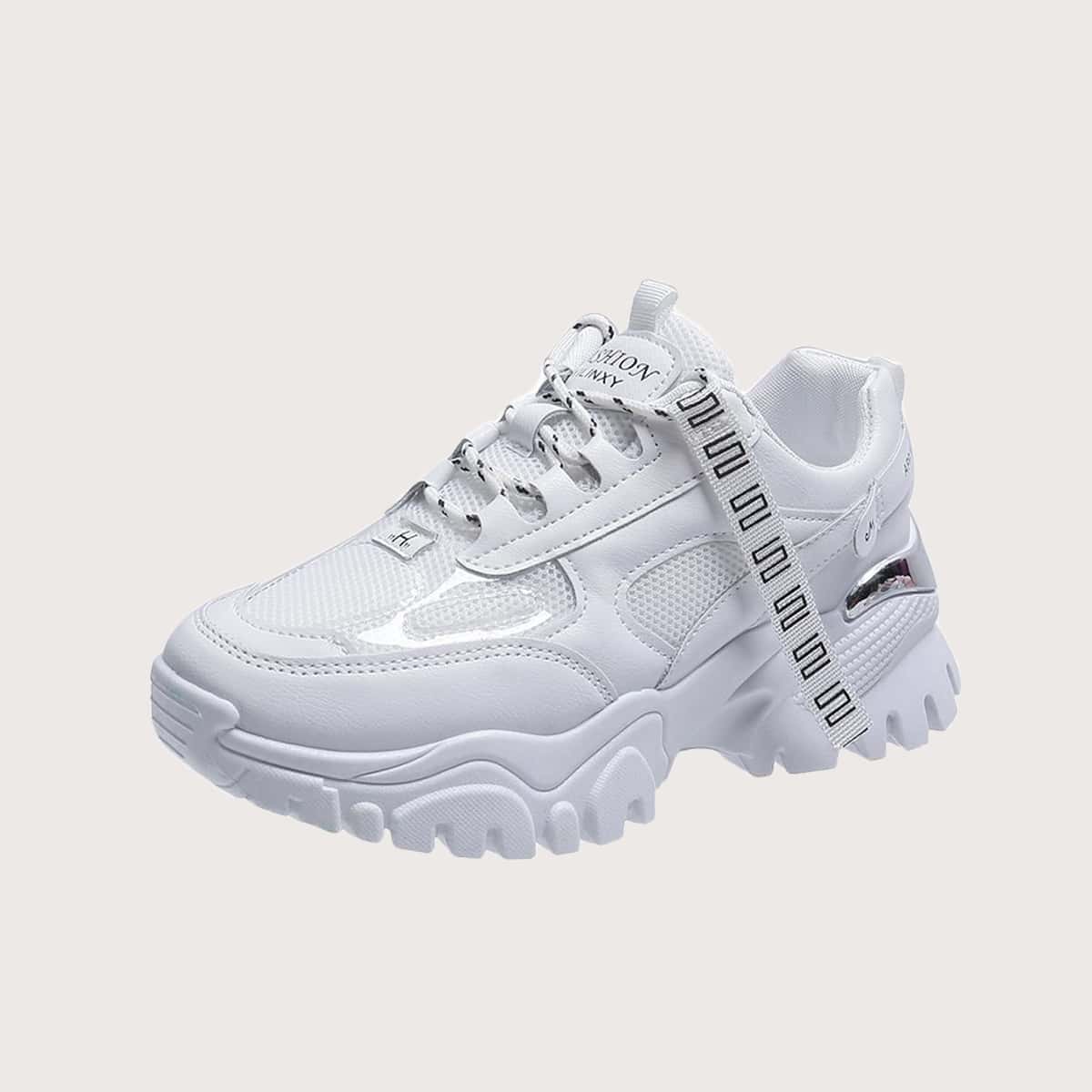 

Letter Lace-up Chunky Sneakers, White