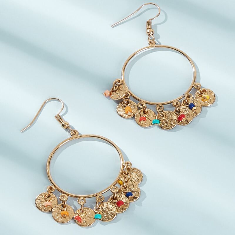

Coin Decor Round Drop Earrings, Gold