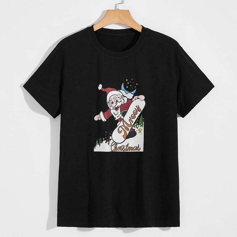

Men Christmas Print Tee, Black