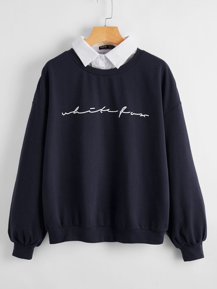 Bluzy Kontrastowy Kołnierz Litera Codzienny