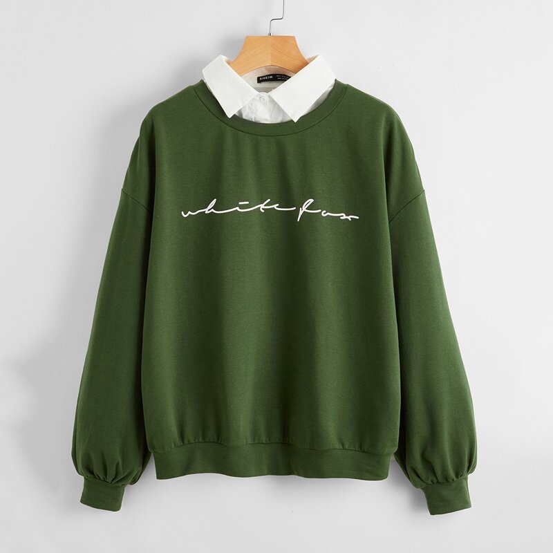 

Drop Shoulder Letter Graphic 2 In 1 Pullover, Army green