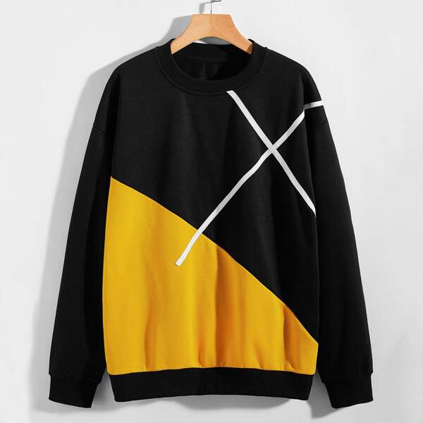 

Men Contrast Panel Sweatshirt, Black