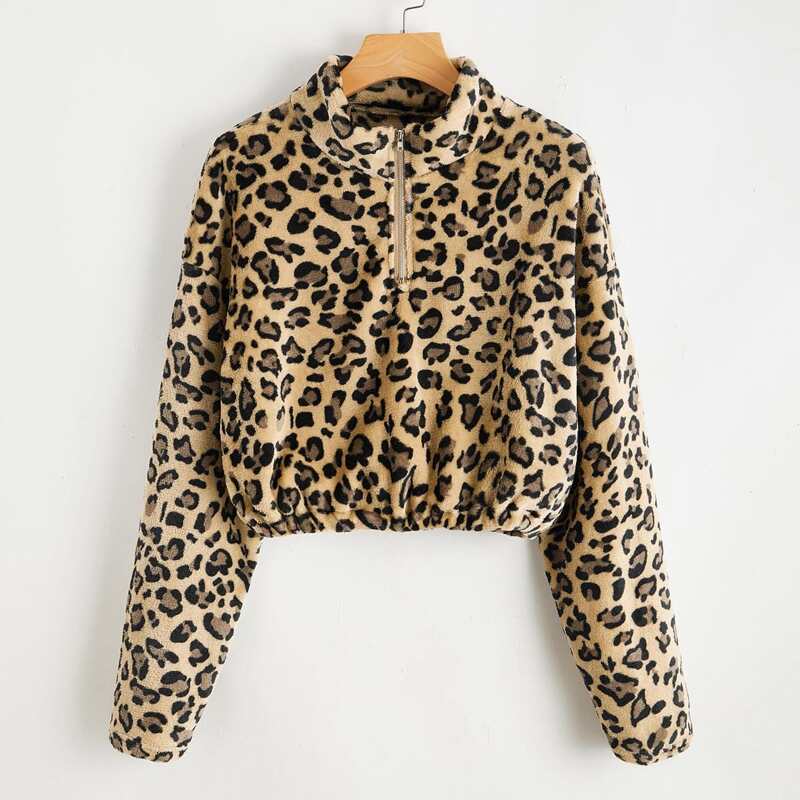 

Leopard Half Zip Sweatshirt, Multicolor