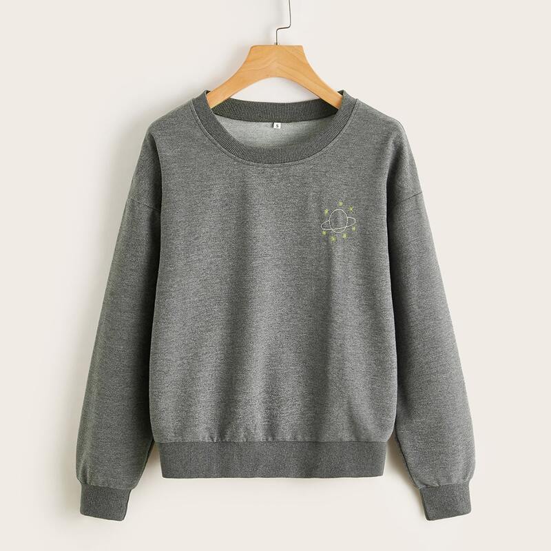 

Planet Print Drop Shoulder Sweatshirt, Grey