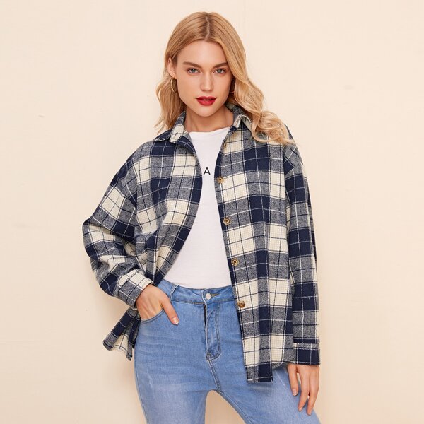 

Plaid Button Front Oversized Flannel Shirt, Multicolor