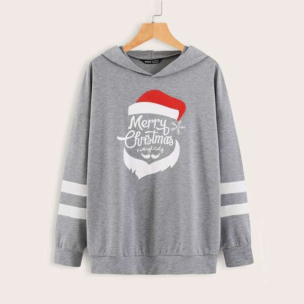 

Christmas And Slogan Graphic Hoodie, Grey