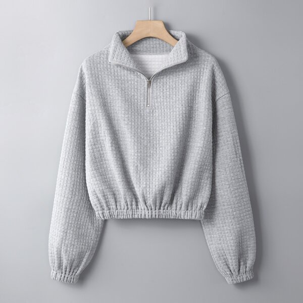 

Half Zipper Drop Shoulder Sweatshirt, Light grey
