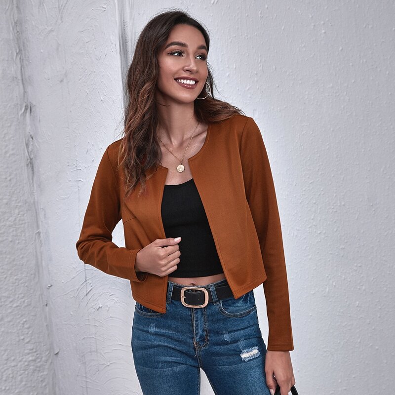 

Open Front Solid Blazer, Rust brown