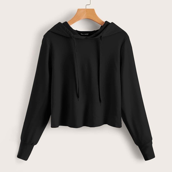 

Wrap Back Drawstring Hoodie, Black