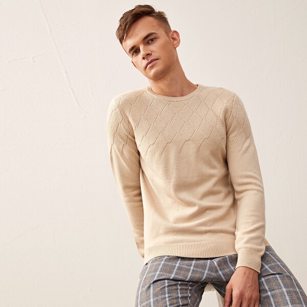 

Men Rib-knit Solid Sweater, Apricot