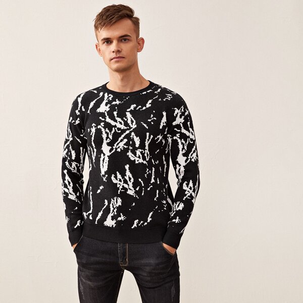

Men Graphic Crew Neck Sweater, Black