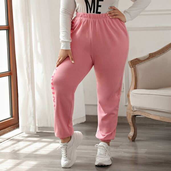 

Plus Slogan Graphic Sweatpants, Pink