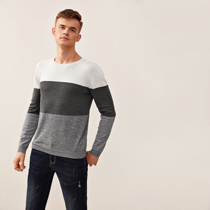 

Guys Color-block Crew Neck Sweater, Multicolor