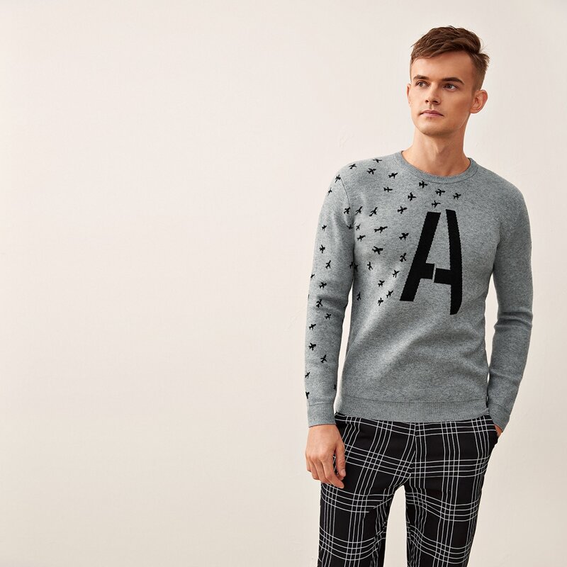 

Guys Plane & Letter Graphic Sweater, Grey