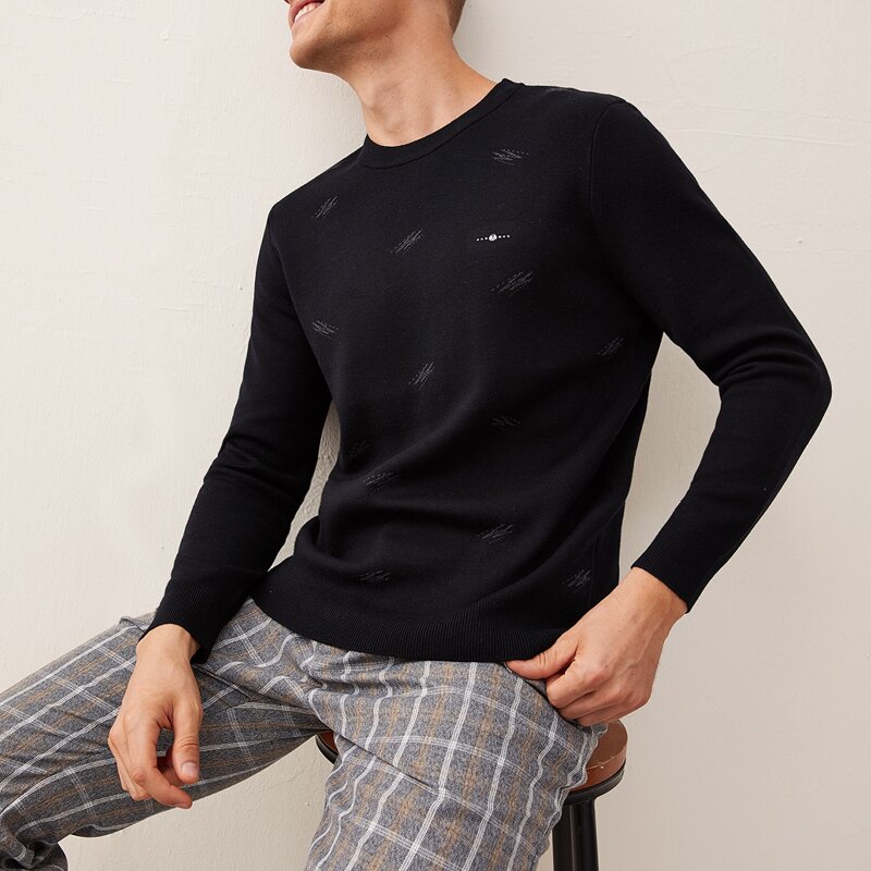 

Guys Graphic Pattern Crew Neck Sweater, Black