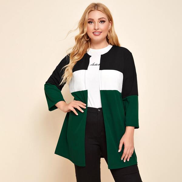 

Plus Open Front Colorblock Coat, Multicolor