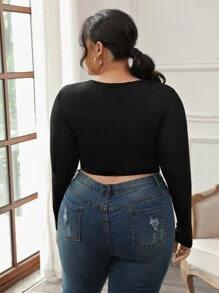 SHEIN SXY Plus Ruched Midriff Cutout Crop Top - Black - View 2