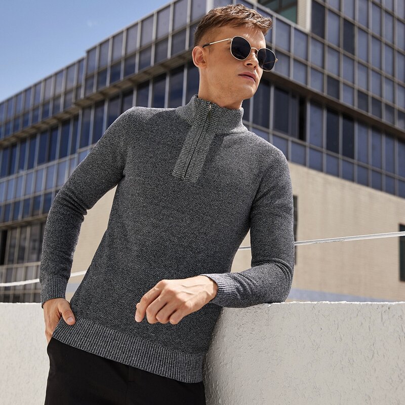 

Guys Half Zip Ribbed Knit Sweater, Dark grey