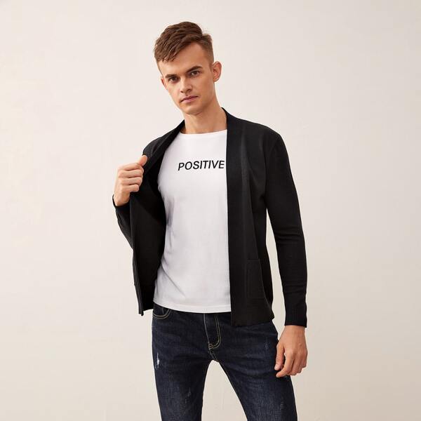 

Men Letter Embroidery 2 In1 Sweater, Black
