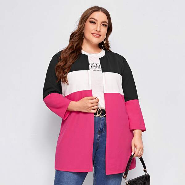 

Plus Open Front Colorblock Coat, Multicolor