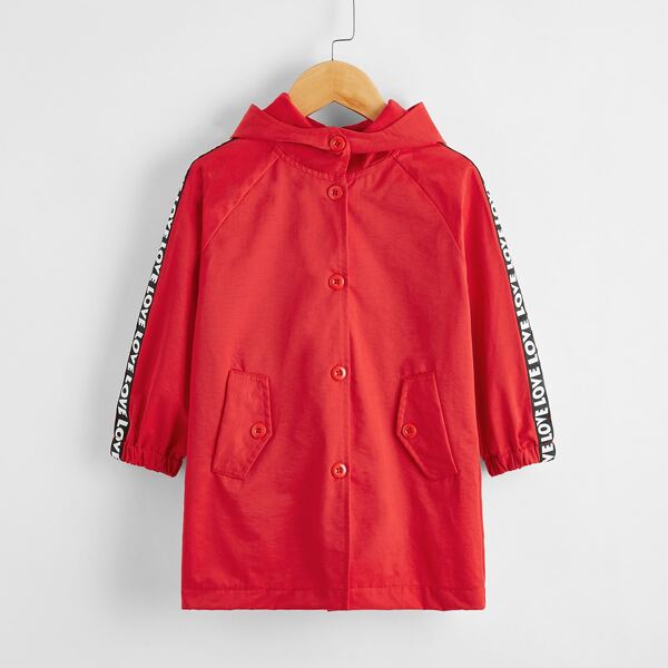 

Toddler Girls Letter Tape Button Up Coat, Red