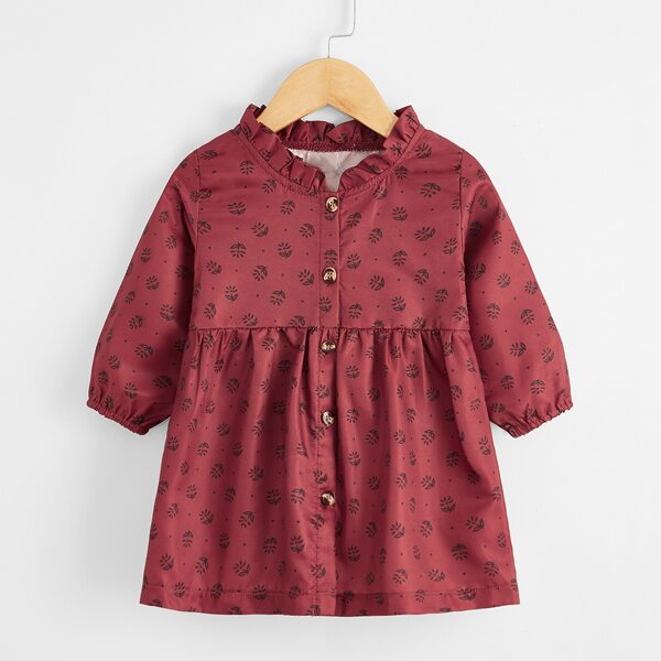 

Baby Girl Ditsy Floral Frill Neck Smock Dress, Maroon