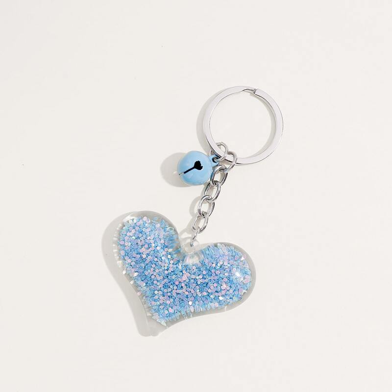

Sequin Decor Heart Keychain, Blue
