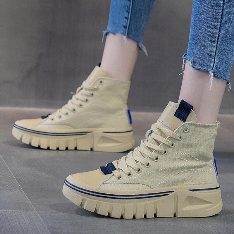 

Lace-up High Top Canvas Sneakers, Khaki