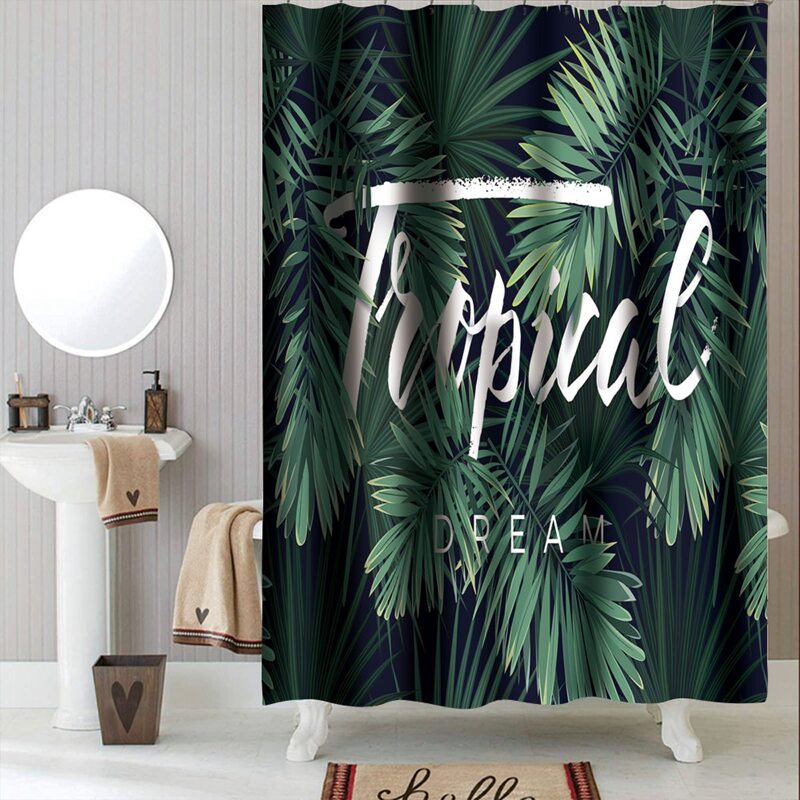 

Leaf Print Shower Curtain, Green