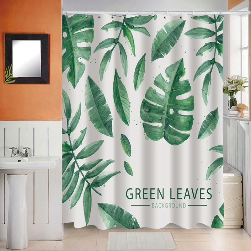 

Leaf Print Shower Curtain, Green