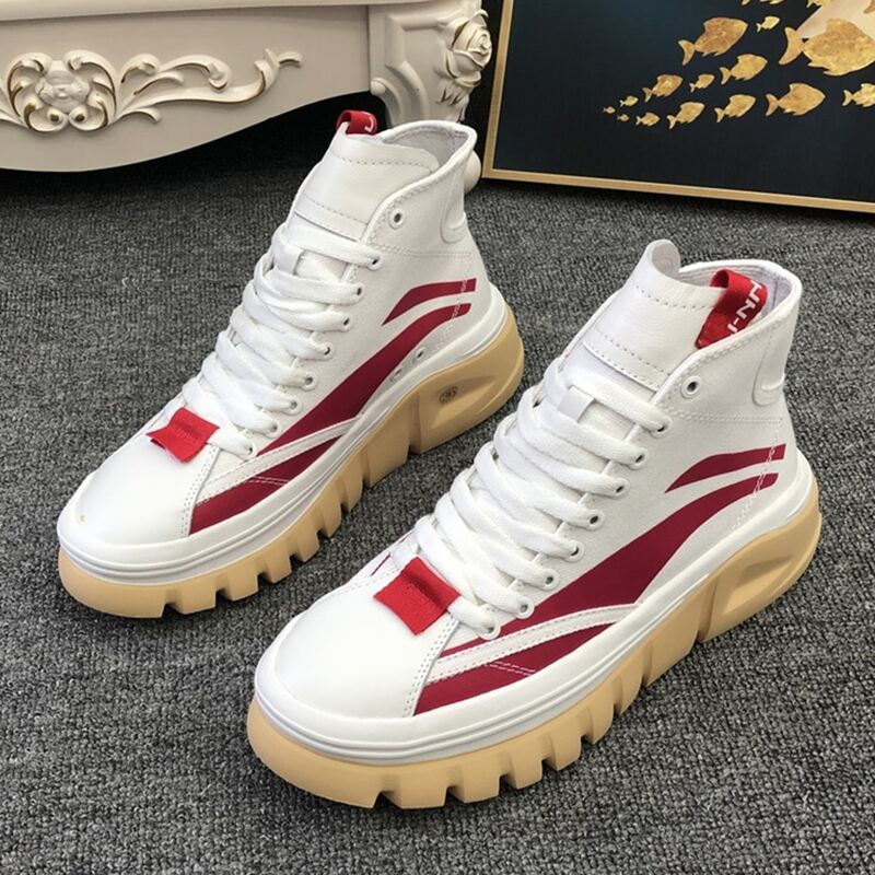 

Colorblock High Top Canvas Sneakers, Red and white