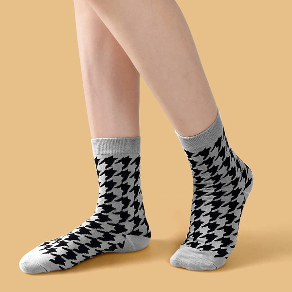 

Houndstooth Pattern Socks, Grey