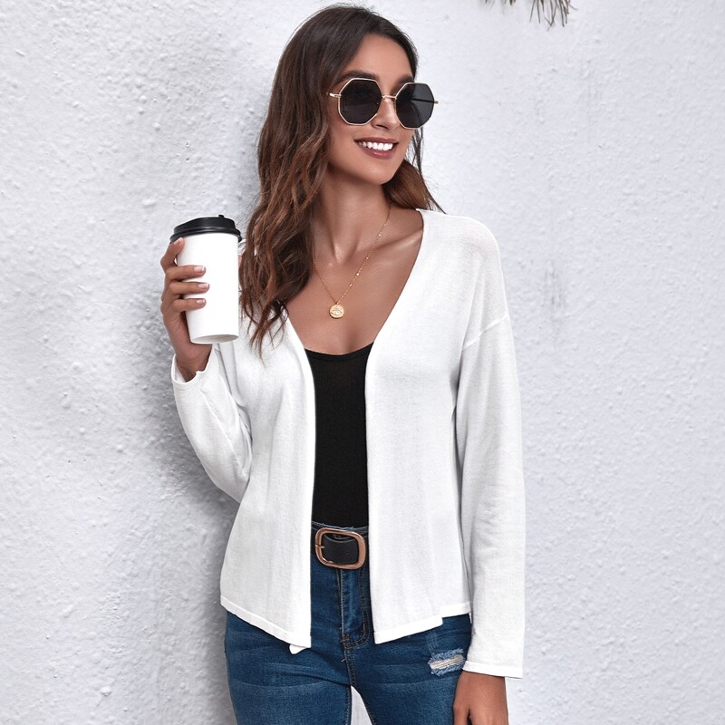 

Open Front Drop Shoulder Cardigan, White