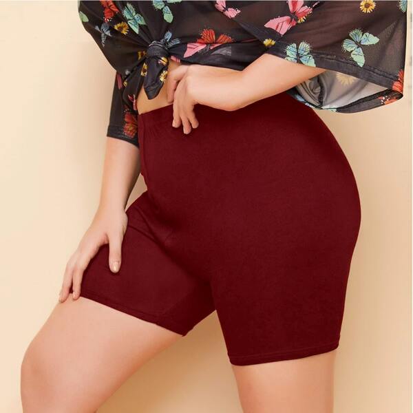 

Plus Elastic Waist Biker Shorts, Maroon