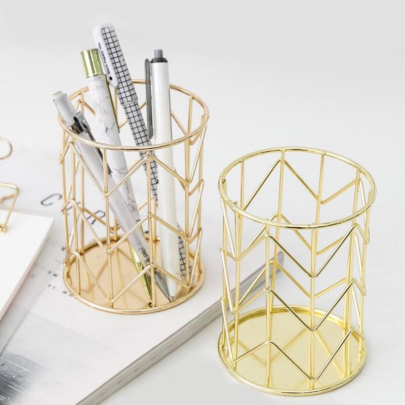 

1pc Metal Hollow Pen Holder, Gold